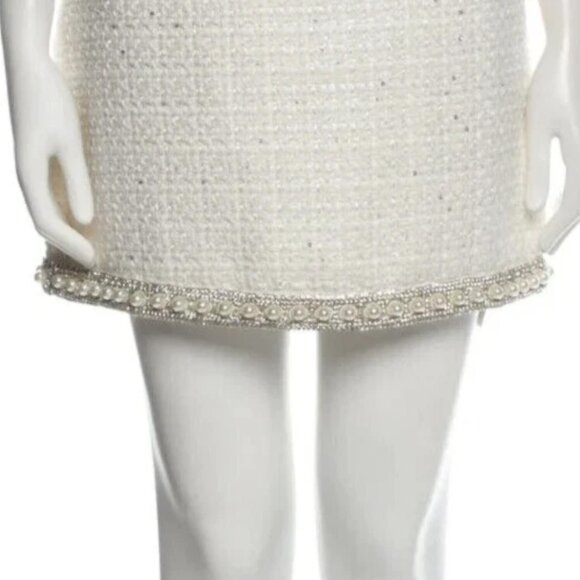 ALICE + OLIVIA COLEY WHITE TWEED BOUCLE RHINESTONE PEARL MINI DRESS $550 SMALL 4 - Picture 14 of 16